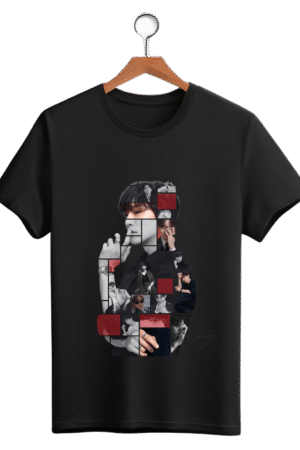 CAMISETA LEE JUNHO VERMELHA BLOCOS PRETOS/ESCRITA PRETA - OPÇÃO 5 - T-SHIRT FEMININA - 4 DIAS ÚTEIS PARA ENVIO