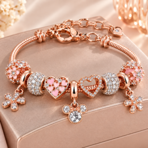 PULSEIRA DE CHARMS ROSÉ - JARDIM DE AFETO