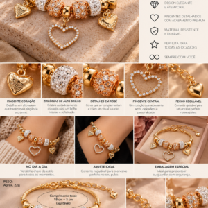 PULSEIRA CORAÇÕES DOURADA E ROSÉ
