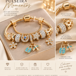 PULSEIRA DOURADA DE CHARMS - NOVAS HISTÓRIAS