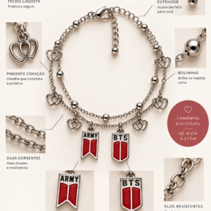 PULSEIRA BTS & ARMY CORAÇÕES - VERMELHA